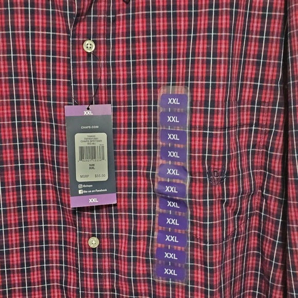 NEW Mens CHAPS‎ Black/Red Plaid Long Sleeve Button Down Shirt Sz.XL - Picture 3 of 6